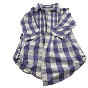 Levis Medium Blue‎ White Plaid Cotton Shirt button up 3/4 sleeves Tunic